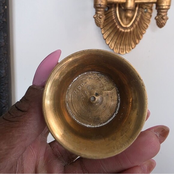 Vintage Small India Brass Etched Decorative Vase 3.25” Tall - Picture 8 of 9